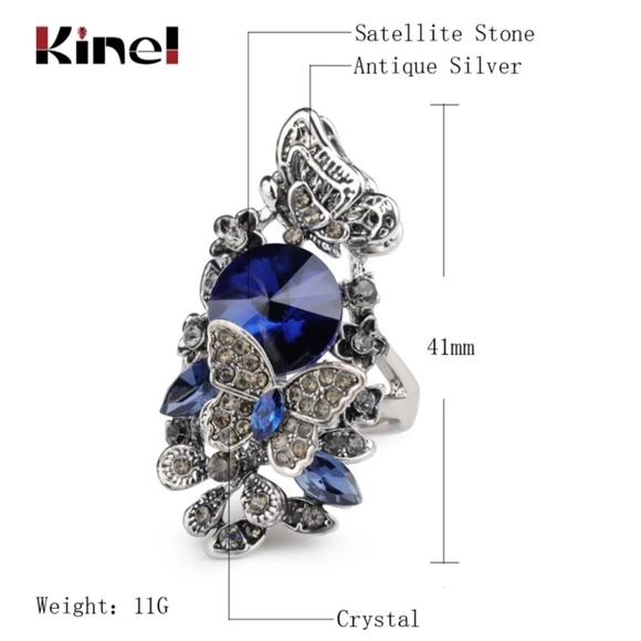 2Pcs/set Crystal butterfly retro index finger ring - Picture 6 of 9